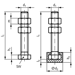 Andrückschraube Form A M12 , Technische Zeichnung
