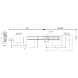 Auszugschienensatz DZ 5321 Schienenlänge 1000mm hell verzinkt, Technische Zeichnung