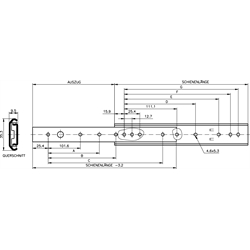 Auszugschienensatz DZ 0201 Schienenlänge 355,6mm hell verzinkt, Technische Zeichnung