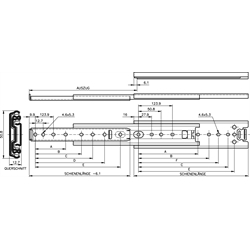 Auszugschienensatz DZ 3301 Schienenlänge 660mm hell verzinkt, Technische Zeichnung