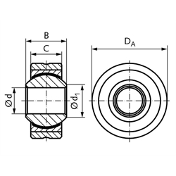 Gelenklager DIN ISO 12240-1-K Reihe SD mit Außenring wartungsfrei Bohrung 8mm Außendurchmesser 22mm, Technische Zeichnung