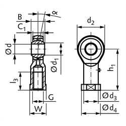 Gelenkkopf GS DIN ISO 12240-4 Maßreihe K Innengewinde M20x1,5 rechts == Vor Inbetriebnahme ist eine Erstschmierung erforderlich ==, Technische Zeichnung