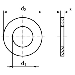 Unterlegscheibe DIN EN ISO 7089 (DIN 125 A) für Gewinde M5 (5,3x10,0x1,0mm) Material Stahl verzinkt, Technische Zeichnung