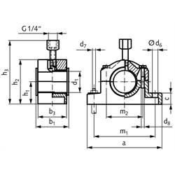 Deckellager DIN 505 Form L mit Rotguss-Schalen Bohrung 25mm D10, Technische Zeichnung