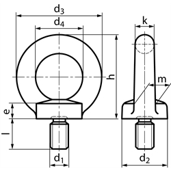 Ringschraube DIN 580 M42 x 63 Stahl C15E galvanisch verzinkt === Benutzerinformation: www.maedler.de im Bereich Downloads ===, Technische Zeichnung