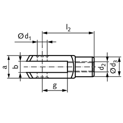 Gabelkopf DIN 71752 Größe 5 x 20 Rechtsgewinde Stahl verzinkt , Technische Zeichnung