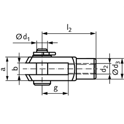 Gabelgelenk DIN 71752 mit Splintbolzen Größe 8 x 16 Rechtsgewinde Feingewinde M8x1 Stahl verzinkt, Technische Zeichnung