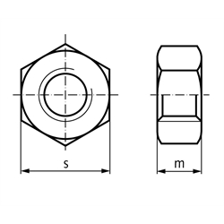 Sechskantmutter DIN 934 A2 M12 rechts, Technische Zeichnung