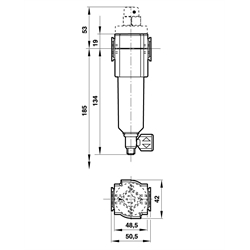 Druckluftfilter Anschluss G1/4 , Technische Zeichnung