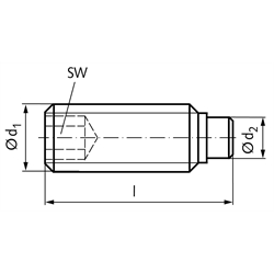 Druckschraube mit Messingbolzen M10 x 18 Stahl Festigkeitsklasse 12.9 brüniert , Technische Zeichnung