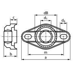 Flanschlager igus igubal EFOM-17 2-Loch-Ausführung Bohrung 17mm, Technische Zeichnung