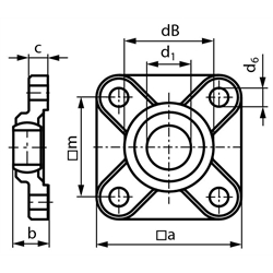 Flanschlager igus igubal EFSM-20 4-Loch-Ausführung Bohrung 20mm, Technische Zeichnung