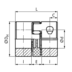 Klemmnabe für elastische Kupplung RNKC kurz spielfrei Baugröße 24 Außendurchmesser 55mm Länge 36mm Bohrung 16mm, Technische Zeichnung