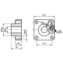 Flansch-Wellenbock GWF für Wellendurchmesser 30mm, Technische Zeichnung