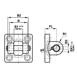 Gabelbefestigung, schmale Ausführung für Zylinderdurchmesser 80mm , Technische Zeichnung
