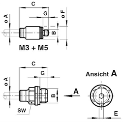 Gerade Einschraubverbindung mit Dichtring Gewinde M5 Rohr-Außendurchmesser 6mm , Technische Zeichnung