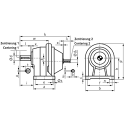 Stirnradgetriebe BT1 Größe 1 i=45,87:1 Bauform B3 (Betriebsanleitung im Internet unter www.maedler.de im Bereich Downloads), Technische Zeichnung