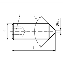Gewindestift ISO 4027 (ex DIN 914) mit Innensechskant und Spitze Stahl 45H M3 x 8mm, Technische Zeichnung