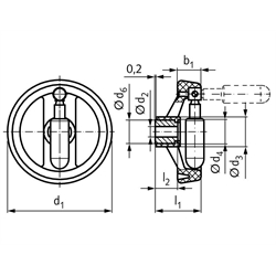 Umleggriff-Handrad 5223 Material Kunststoff Ausführung B/G Durchmesser 80mm, Technische Zeichnung