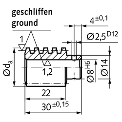 Präzisions-Schnecke Achsabstand 31mm i=24 , Technische Zeichnung