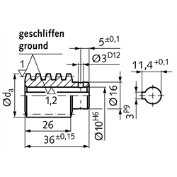 Präzisions-Schnecke Achsabstand 33mm i=14 , Technische Zeichnung