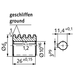 Präzisions-Schnecke Achsabstand 40mm i=60 , Technische Zeichnung