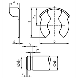 KL-Sicherung Größe 4 aus verzinktem Stahl für Bolzendurchmesser 4mm, Technische Zeichnung