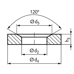 Kegelpfanne DIN 6319 Form G Innen-Ø 14,2mm Außen-Ø 36mm für Bolzen- Ø 12mm 1.4401, Technische Zeichnung