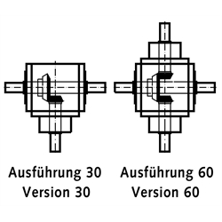 Kegelradgetriebe KU/I Bauart L Größe 2 Ausführung 60 Übersetzung 3:1 (Betriebsanleitung im Internet unter www.maedler.de im Bereich Downloads), Technische Zeichnung