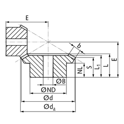 Kegelrad aus Stahl Modul 0,5 30 Zähne Übersetzung 1,5:1 gefräst , Technische Zeichnung