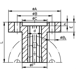 Keilnabe mit Flansch DIN ISO 14 KN 16x20 Länge 40mm Rotguss Rg7, Technische Zeichnung