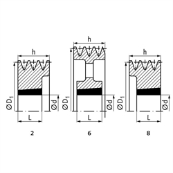 Keilriemenscheibe aus GG für Taper-Spannbuchse 2012 Profil XPB, SPB und B (17) 3-rillig Nenndurchmesser 140mm, Technische Zeichnung