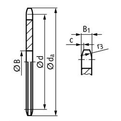 Kettenradscheibe KRL ohne Nabe 083 1/2x3/16" 14 Zähne Mat. Stahl , Technische Zeichnung