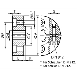 Klemmring für Keilnabe DIN ISO 14 KN 16x20 Durchmesser 52mm Edelstahl 1.4305, Technische Zeichnung