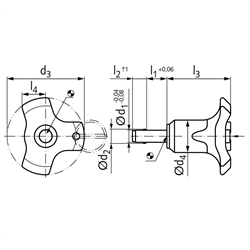 Kugelsperrbolzen selbstsichernd Bolzendurchmesser 6mm l1 = 40mm , Technische Zeichnung