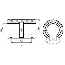 Offenes Lineargleitlager PO-3-O ISO-Reihe 3 Premium für Wellendurchmesser 12mm, Technische Zeichnung