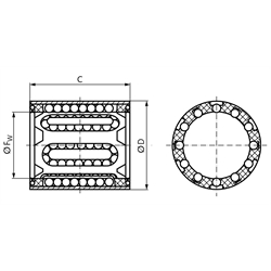 Linearkugellager KB-1 ISO-Reihe 1 Premium mit Doppellippendichtung für Wellendurchmesser 20mm, Technische Zeichnung