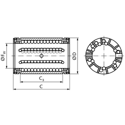Linearkugellager KB-3 ISO-Reihe 3 Premium mit Deckscheiben für Wellen-Ø 20mm, Technische Zeichnung