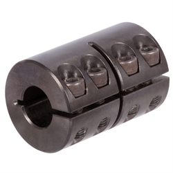 Geschlitzte Schalenkupplung MAS beidseitig Bohrung 12mm ohne Nut Stahl C45 brüniert mit Schrauben DIN 912-12.9 , Produktphoto