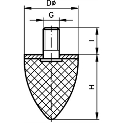 Gummi-Metallpuffer KP Durchmesser 50mm Höhe 67mm Gewinde M8x36 , Technische Zeichnung