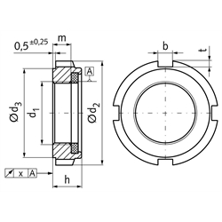 Nutmutter GUK 4c selbstsichernd Gewinde M24 x 1,5 Material Stahl verzinkt mit eingelegtem Klemmteil aus Polyamid, Technische Zeichnung