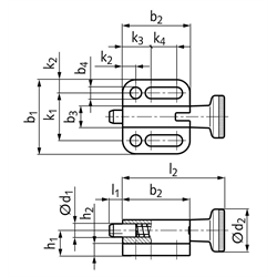 Rastbolzen 417 Form C mit Rastsperre mit Knopf Bolzendurchmesser 5mm , Technische Zeichnung
