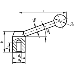 Schalthebel mit langer Nabe 2120 St Form E Durchmesser 20mm , Technische Zeichnung
