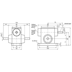 Schneckengetriebe G/II Ausführung A Achsabstand 31mm Übersetzung 75:1 (Betriebsanleitung im Internet unter www.maedler.de im Bereich Downloads), Technische Zeichnung