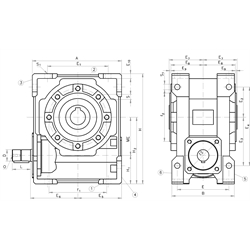 Schneckengetriebe H/I Größe 31 i=65:1 Abtriebswelle Hohlwelle (Betriebsanleitung im Internet unter www.maedler.de im Bereich Downloads), Technische Zeichnung