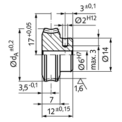 Präzisions-Schneckenrad Achsabstand 17mm i=2,25 18 Zähne , Technische Zeichnung