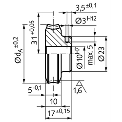 Präzisions-Schneckenrad Achsabstand 31mm i=18 36 Zähne , Technische Zeichnung