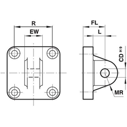Schwenkbefestigung für Zylinderdurchmesser 63mm , Technische Zeichnung