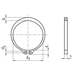 Sicherungsring DIN 471 20mm Federstahl, Technische Zeichnung
