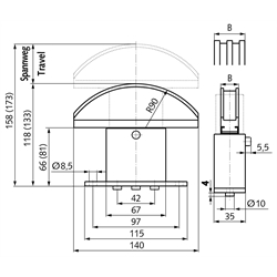 Kettenspanner SPANN-BOX® Größe 1 kurz hohe Spannkraft 08 B-1, Technische Zeichnung